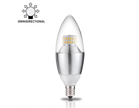 6 Watt B35 E12 LED Chandelier Light Bulbs,60W Incandescent Equivalent Replacement,Daylight White 6000K, 550 Lumens,2 Layers Torpedo Shape ,Blunt Tip Led Candle Light Bulbs